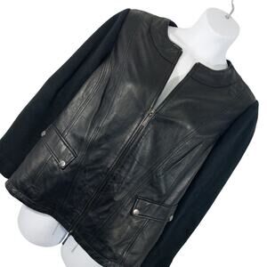 LINEA! RICH BLACK GENUINE LEATHER & KNIT ZIPPER FRONT JACKET, BLAZER! SZ 18W